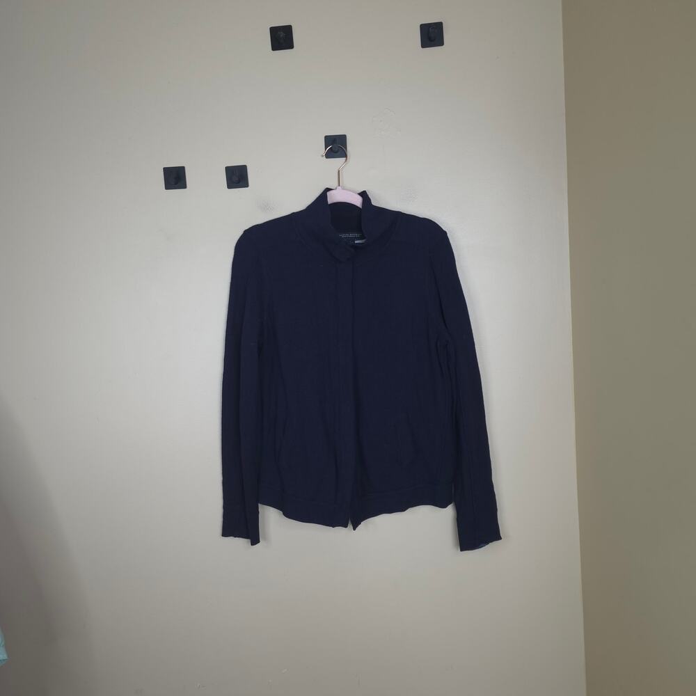 Banana Republic Double Layer Wool Blend Snap Button Sweater Jacket Navy Size L
